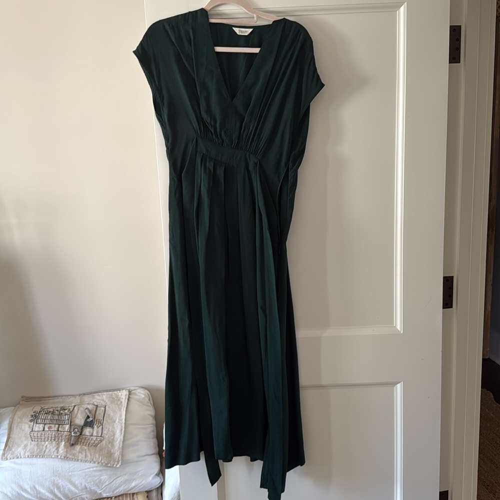 Toast Forest Green Silky Dress, Empire Waist, UK Size 8 (US size 4)